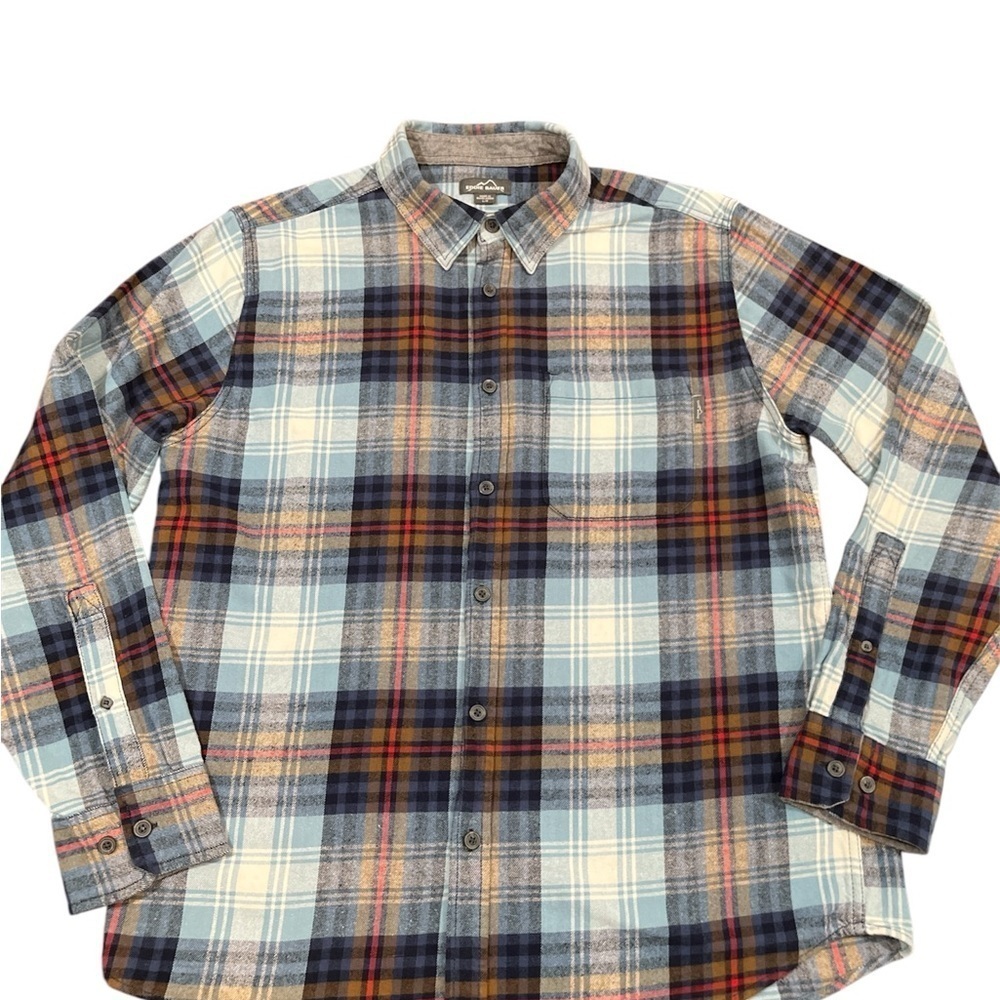 Eddie Men’s Bauer Blue and White Flannel Casual Button Down Shirt